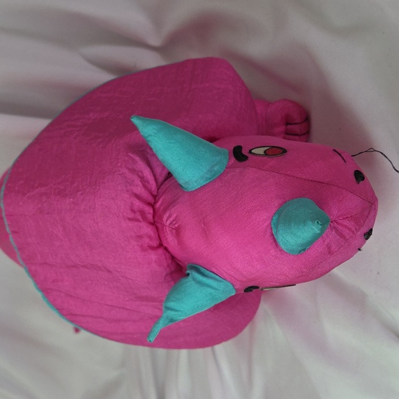 Hot Pink dinosaur nylon plush vintage 1990s international silver Loose Thread - Picture 5 of 17